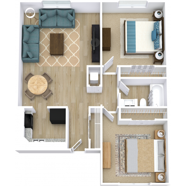 Floor plan for 2 beds, 1 bath, 903 sqft